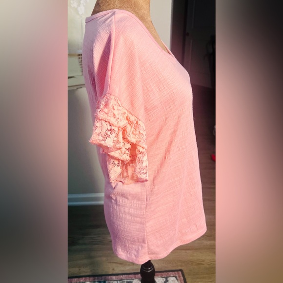 Dolman Short Sleeve Lace Cuff Blouse Pink Women's size - Picture 5 of 6